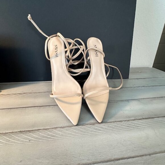 Smash Tabby Pointy Toe Heeled Sandals Wraparound Ankle Straps Nude NEW 11 NWT - Picture 6 of 8
